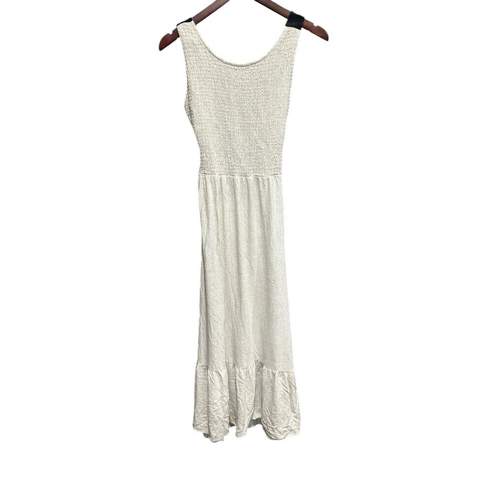 Mittoshop Midi Length Long Tiered Dress Linen Blend Size Medium Sleeveless Beach